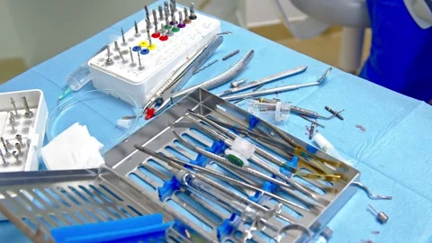Sterile prepared dental extraction tools. Stainless steel tools for surgery Stock-Footage 300578084