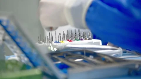 Sterile prepared dental extraction tools. Stainless steel tools for surgery Vídeo Stock 300578154
