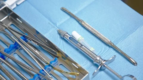 Sterile prepared dental extraction tools. Stainless steel tools for surgery Stock-Footage 300578235