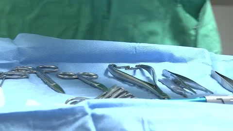 Sterile Surgical Instruments Prepared for Veterinary Operation Vídeos de archivo 343878922