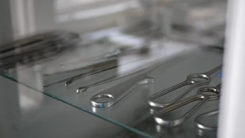 Sterile tool in metal box in operating room Stock Footage 204990720