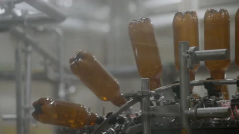 On sterilization of plastic beer bottles in production Stock Footage 189295433