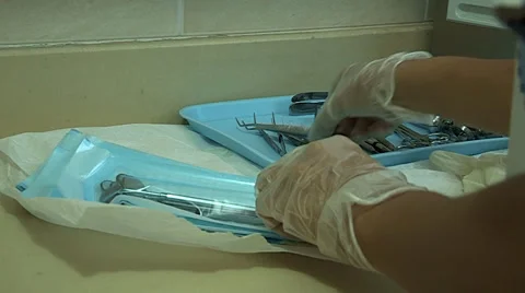 Sterilizing Dental Equipment Stock Footage 33828658