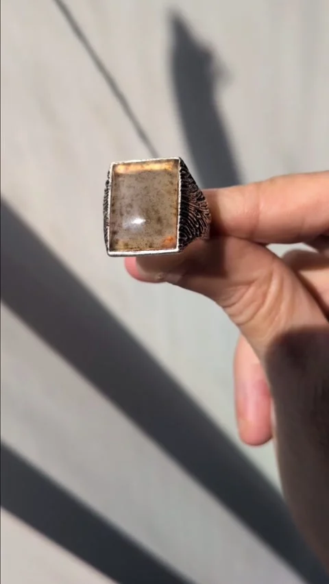 Sterling And Agate Mens Ring, Southwestern Jewelry, Etched Wings Design Band Stock Footage 343434255