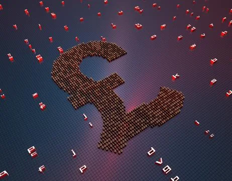 Sterling in binary code, online financial technology Illustrazione stock