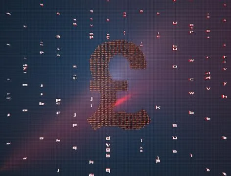 Sterling in binary code, online financial technology Illustrazione stock