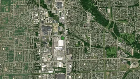 Sterling Heights City Map Zoom (MI, USA) from Space to Earth (no pin, no text) Stock-Footage 339747189