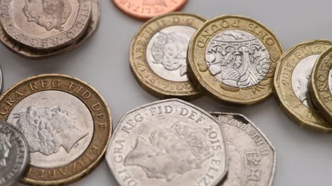 Sterling Pound coins. Stock Footage 325717716