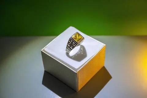 Sterling silver ring in a gift box Stock Photos