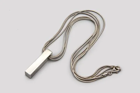 Sterling Snake Necklace With Solid Silver Bar Pendant, 925 Silver Multi Strand Stock Photos