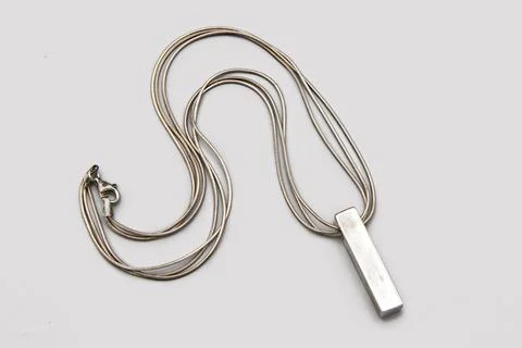 Sterling Snake Necklace With Solid Silver Bar Pendant, 925 Silver Multi Strand Stock Photos