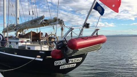 Stern Of Classic Training Schooner Stock Footage 75434812