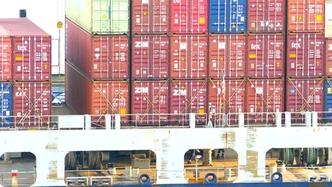 Stern of a container ship 4k intro video for business Video stock 96109568