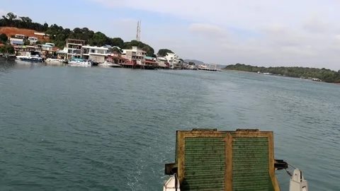 Stern roro ferry and Ship foam line on a blue sea in a blue day. Video stock 280893591
