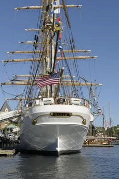 Stern view of the USCG Eagle, a three-masted sailing barque docked in Victori Foto stock