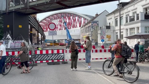 Sternbruecke is being installed in the Altona district Stock Footage 341127412