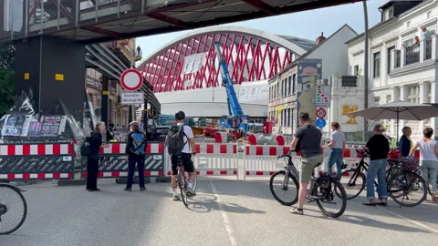 Sternbruecke is being installed in the Altona district , time lapse Stock Footage 341132459