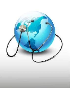 Stethoscope against a globe. vector. Stock Illustration
