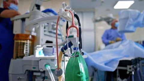 Stethoscope and ambu bag hang on the medical apparatus. Stock Footage 259591956