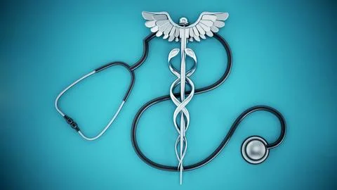 Stethoscope and caduceus icon forming dollar shape. 3D illustration Stock Illustration