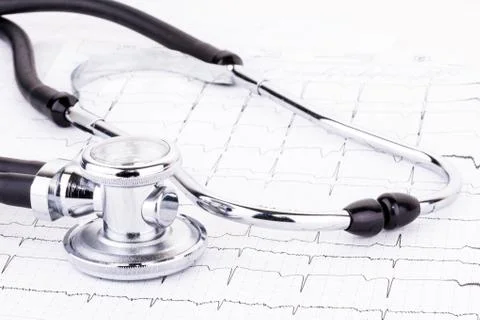 Stethoscope and ecg Stock Photos