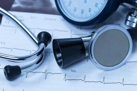 Stethoscope And Electrocardiogram Stock Photos