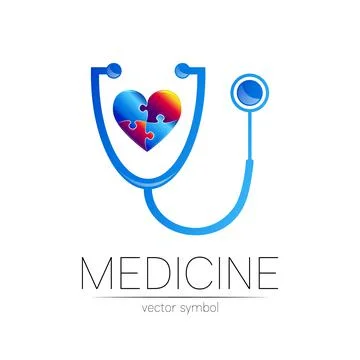 Stethoscope and heart vector logotype in blue color. Medical symbol for doctor Stock-Illustration