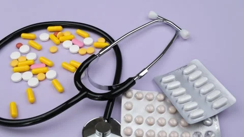 Stethoscope and pills Stock Footage 260163111