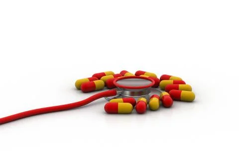 Stethoscope and pills Stock Illustration
