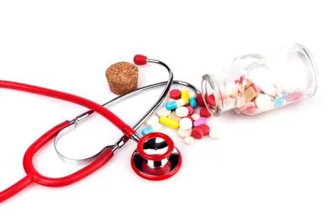 Stethoscope and Pills Foto stock