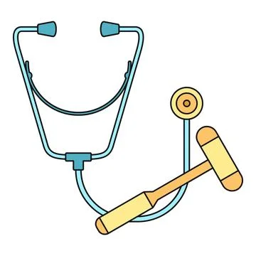 Stethoscope and reflex hammer representing medical diagnostic tools Stock Illustration