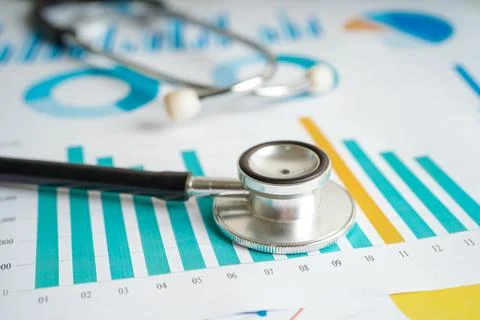 Stethoscope and US dollar banknotes on chart or graph paper, Financial, acc.. Stock Photos