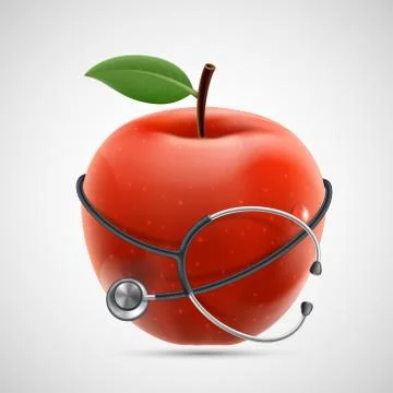 Stethoscope around a red apple 스톡 일러스트