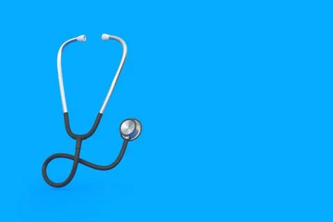 Stethoscope on blue background with copy space. 3d render Stock Illustration