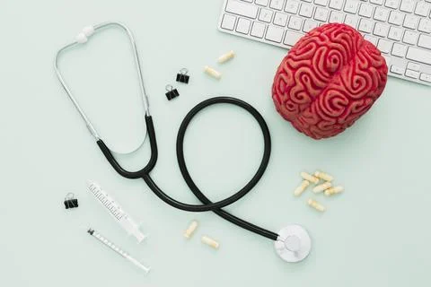 Stethoscope brain desk Stock Photos