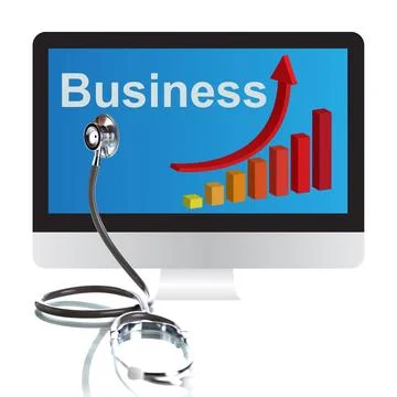 Stethoscope, Business graph and computers Stock Photos