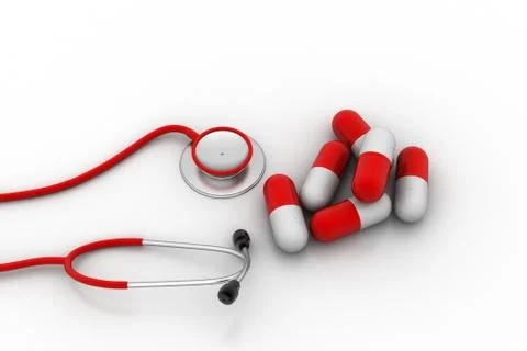 Stethoscope with capsule pill Free Stock Illustration