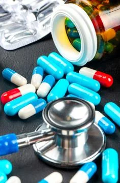 Stethoscope with capsules Stock Photos