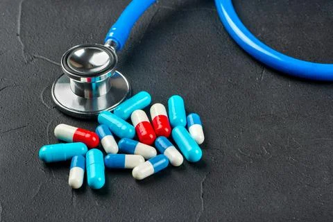 Stethoscope with capsules Stock Photos