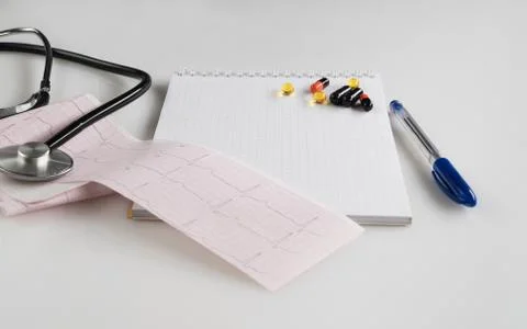 Stethoscope with cardiogram Stock Photos