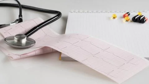 Stethoscope with cardiogram Stock Photos