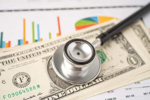 Stethoscope on chart graph paper, finance, account, statistic, analytic eco.. Stock Photos