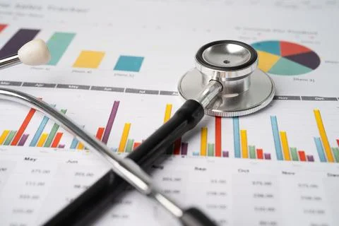 Stethoscope on chart graph paper, finance, account, statistic, analytic eco.. Stock Photos