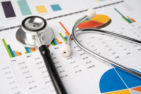 Stethoscope on chart graph paper, finance, account, statistic, analytic eco.. Stock Photos