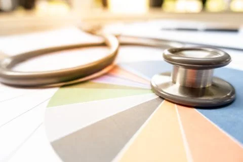 Stethoscope on Charts and Graphs spreadsheet paper , Finance, Account, Statis Stock Photos