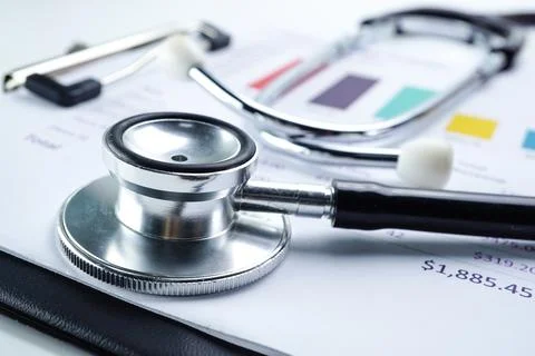 Stethoscope, Charts and Graphs spreadsheet paper, Finance, Account, Statistic Stock Photos