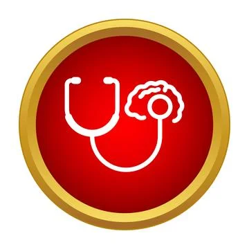Stethoscope checking a human brain on red icon Stock Illustration