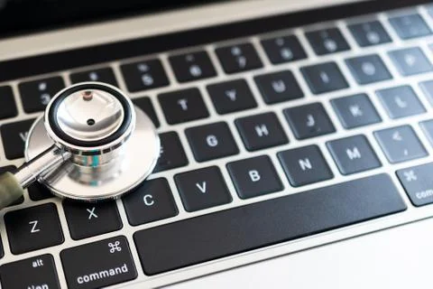 Stethoscope on the computer. computer or data analysis concept 스톡 사진