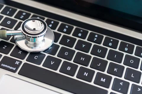Stethoscope on the computer. computer or data analysis concept Stock Photos