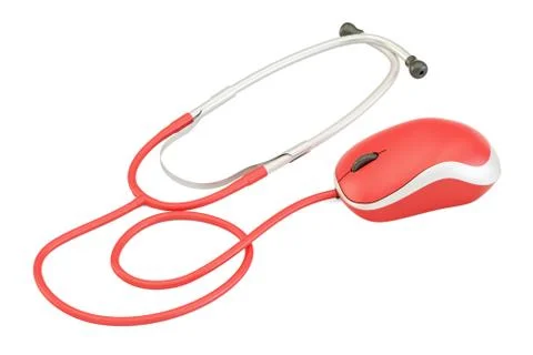 Stethoscope with computer mouse, medical help online concept. 3D rendering Illustrazione stock